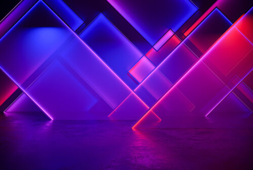 Modern Futuristic neon light  ,with blackground,and concrete floor,ultraviolet  concept,3d render