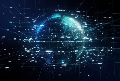 3d illustration of planet earth in space with connections by lines and numbers